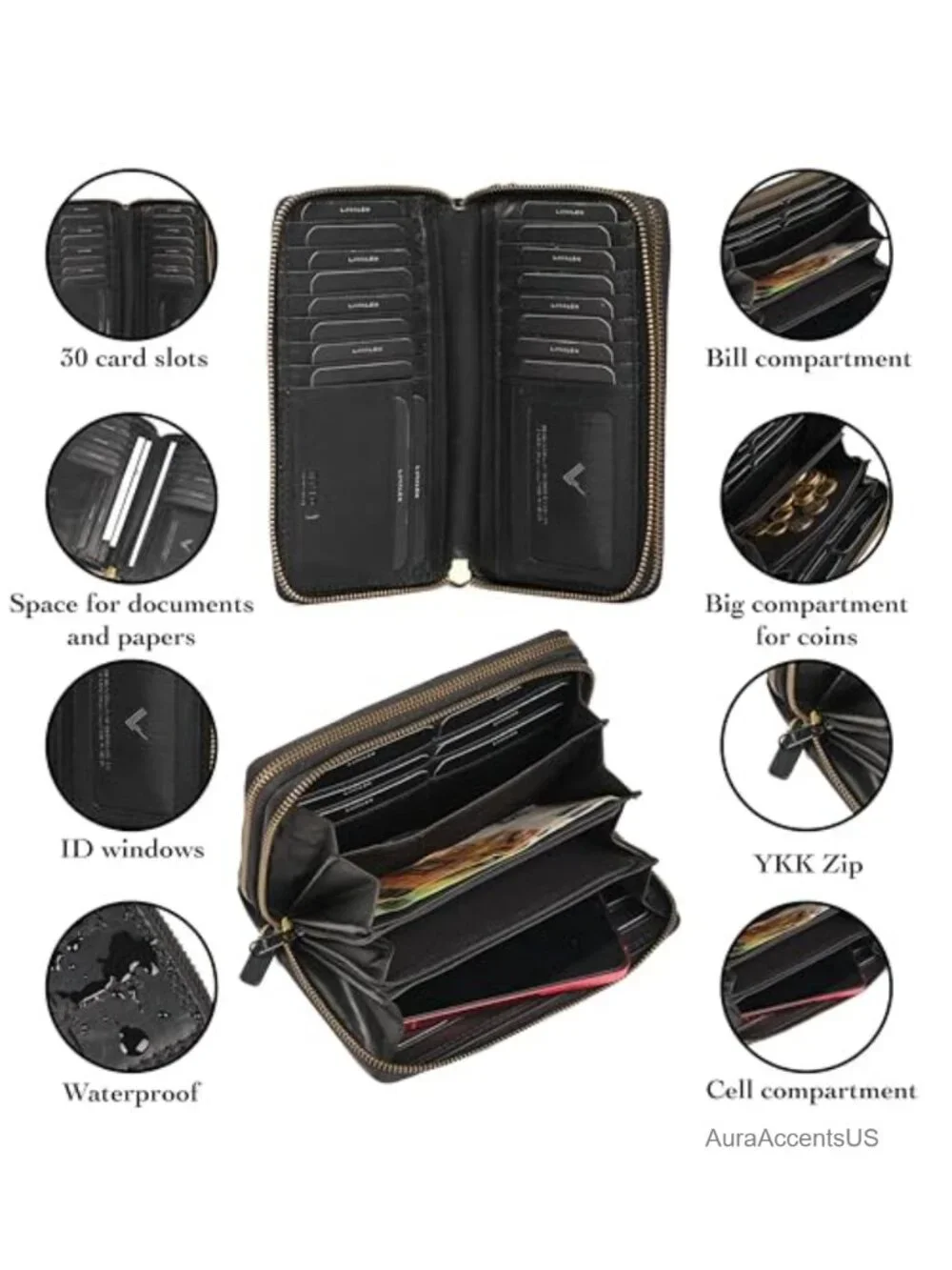 Genuine Leather RFID Blocking Bifold Wallet with Multiple Compartments